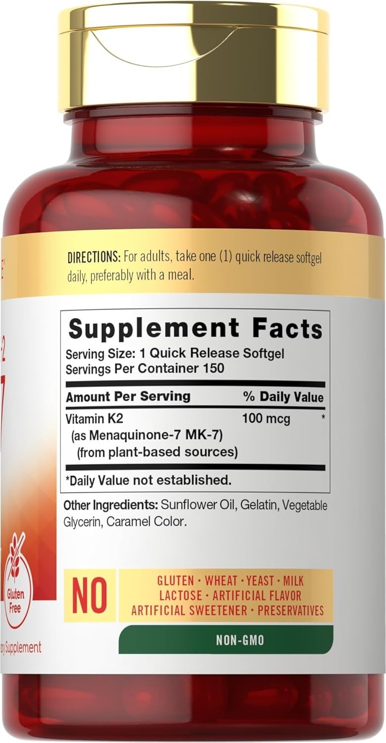 Vitamin K2 MK7 100 mcg | 150 Softgels | Non-GMO, Gluten Free Supplement