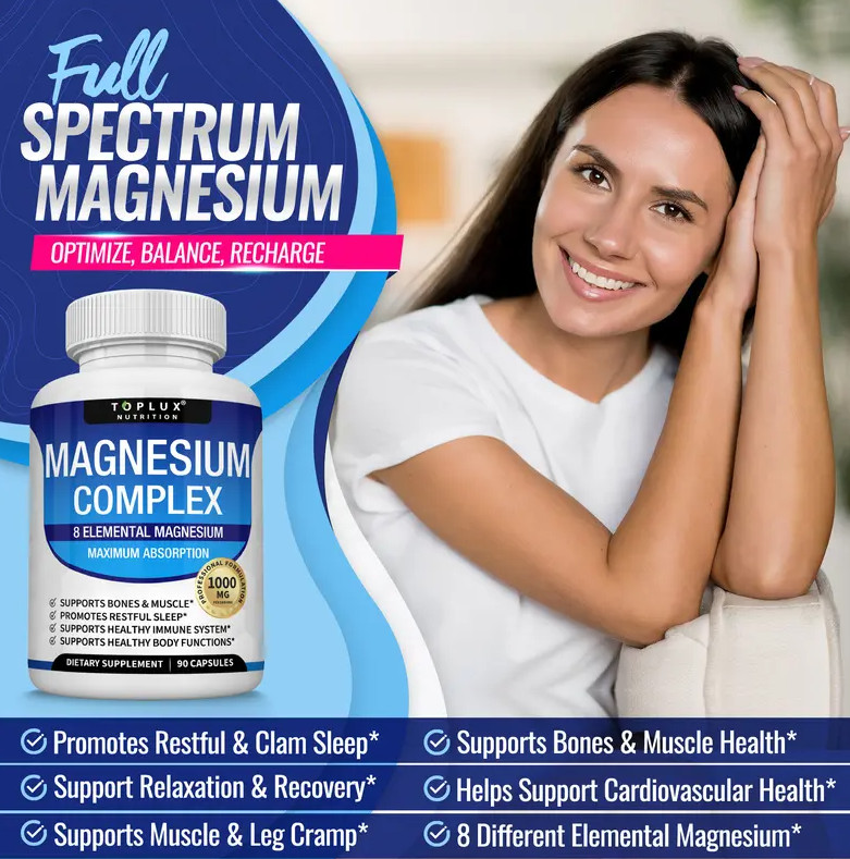 Advanced 8 Toplux Nutrition Complex Mag 1000mg Supports 4X Elemental Magnesium