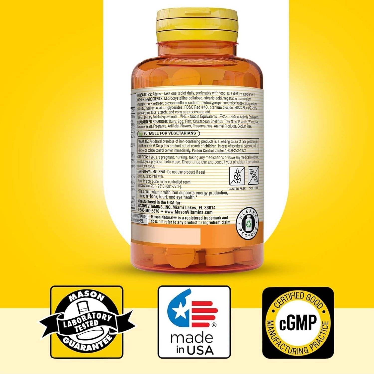 Multivitamínico para Adultos con Hierro – 100 Tabletas, Suministro para 100 Días