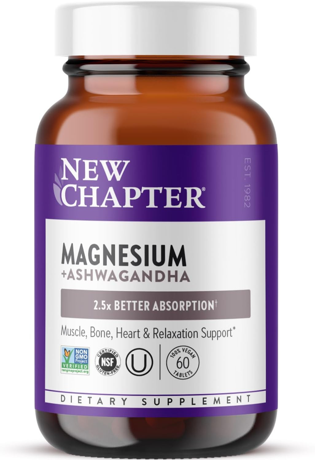 Magnesium + Ashwagandha Supplement, 325 mg with Magnesium Glycinate for Muscle R