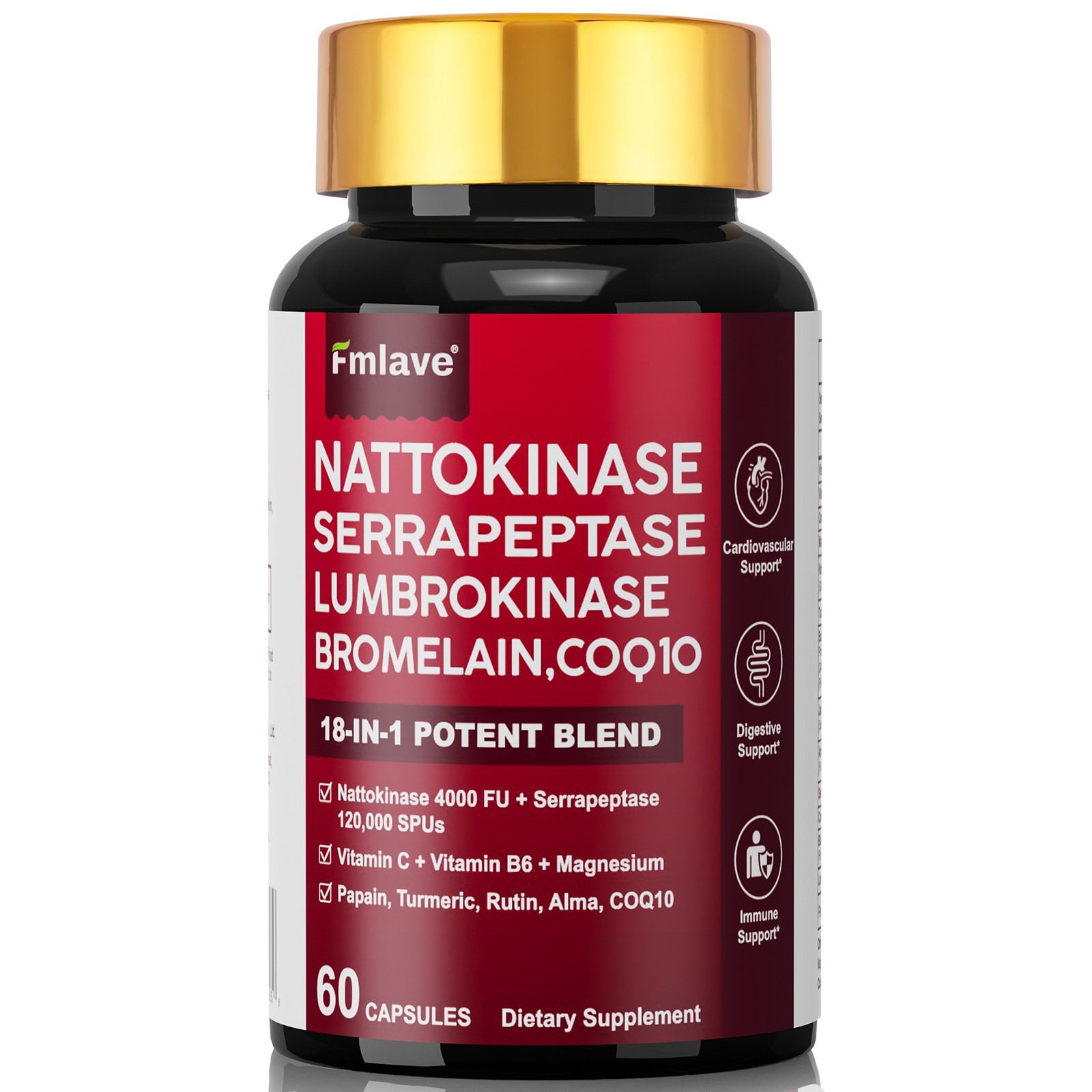 Nattokinase 4000 FU Serrapeptase 120000 SPU Lumbrokinase Enzyme Supplement with