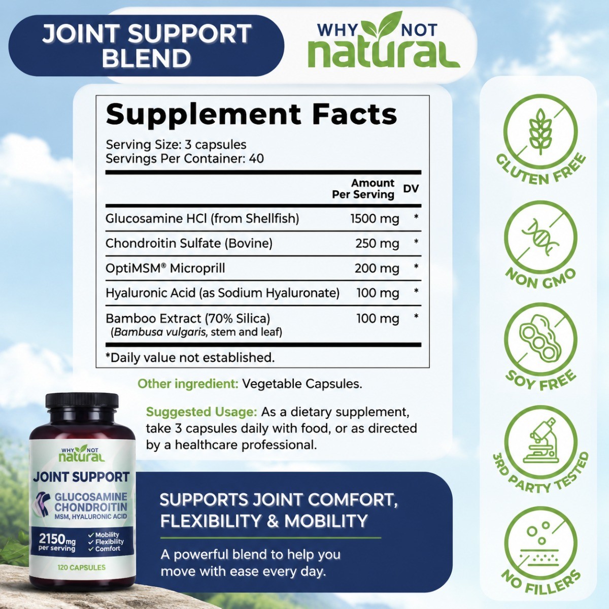 5-in-1Joint Supplement with OptiMSM&Bamboo Extract,Supports Mobility&Flexibility