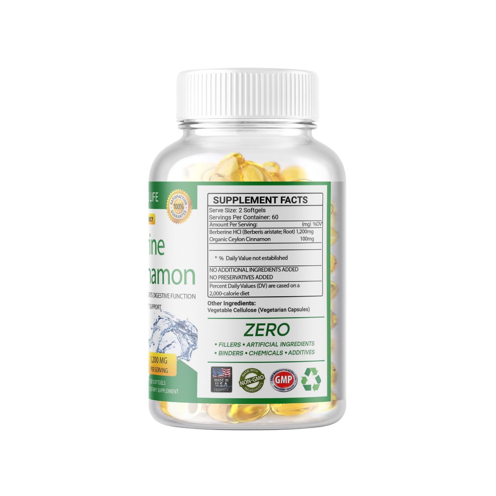 Premium Berberine HCL Extract 1200mg, Healthy Cholesterol, Anti-Inflammatory