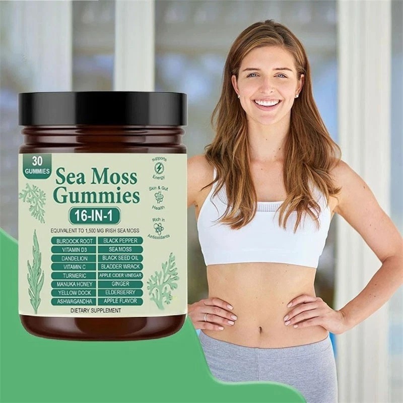 16 in 1 Organic Sea Moss Gummy Irishmoss Extract 6000Mg Green Apple Flavor 1-5pc