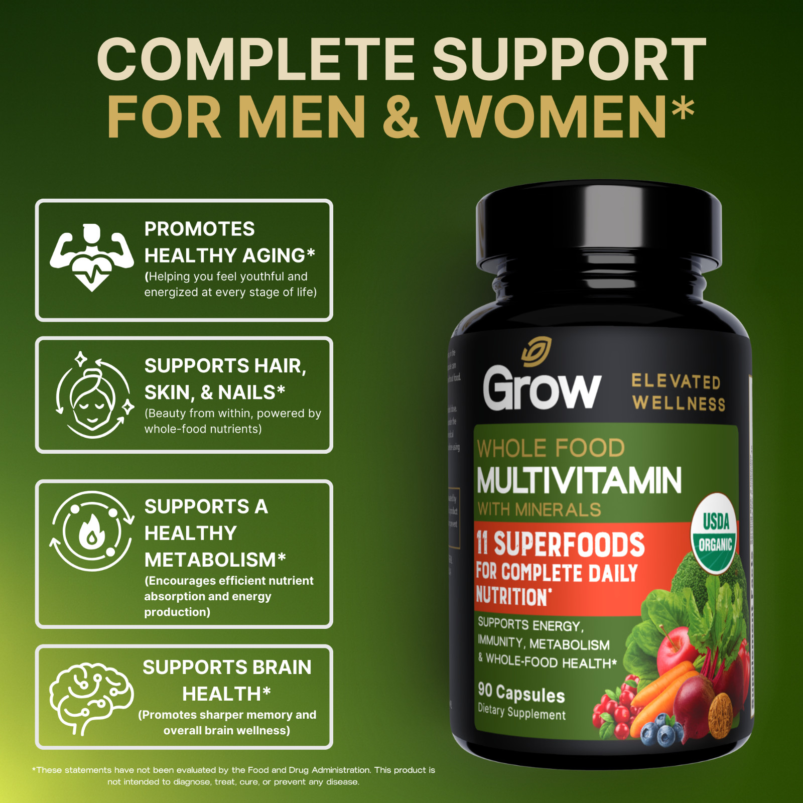 Grow Vitamin, RAW One, Once Daily Multivitamin For Men, 90 Vegetarian Capsules
