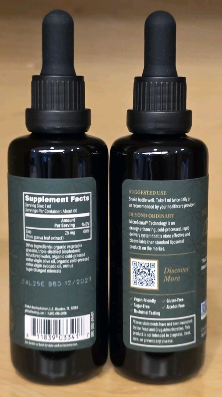 Lot Of 2 Global Healing Microsomal Zinc Supplement Liquid Drops 2 fl.oz 12/2027
