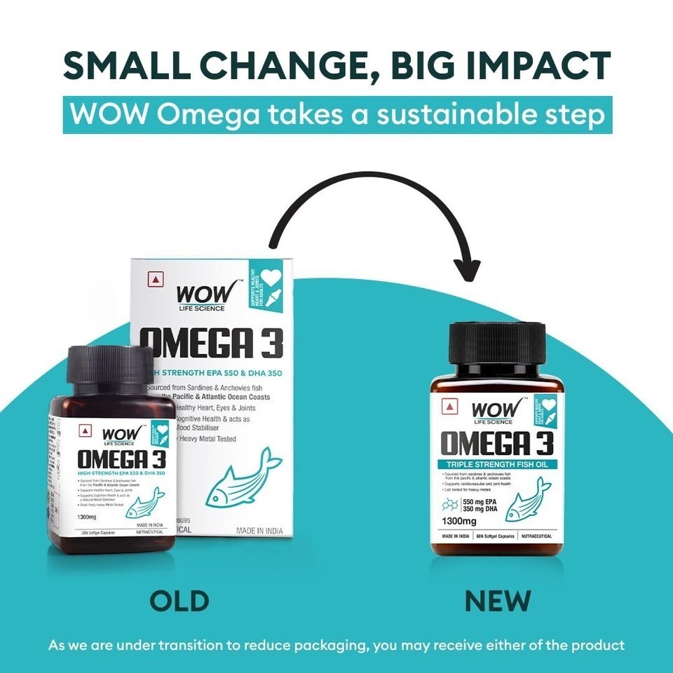 WOW Life Science Omega-3 Fish Oil 1300mg – For Men & Women – 3X Strength – 60Cap