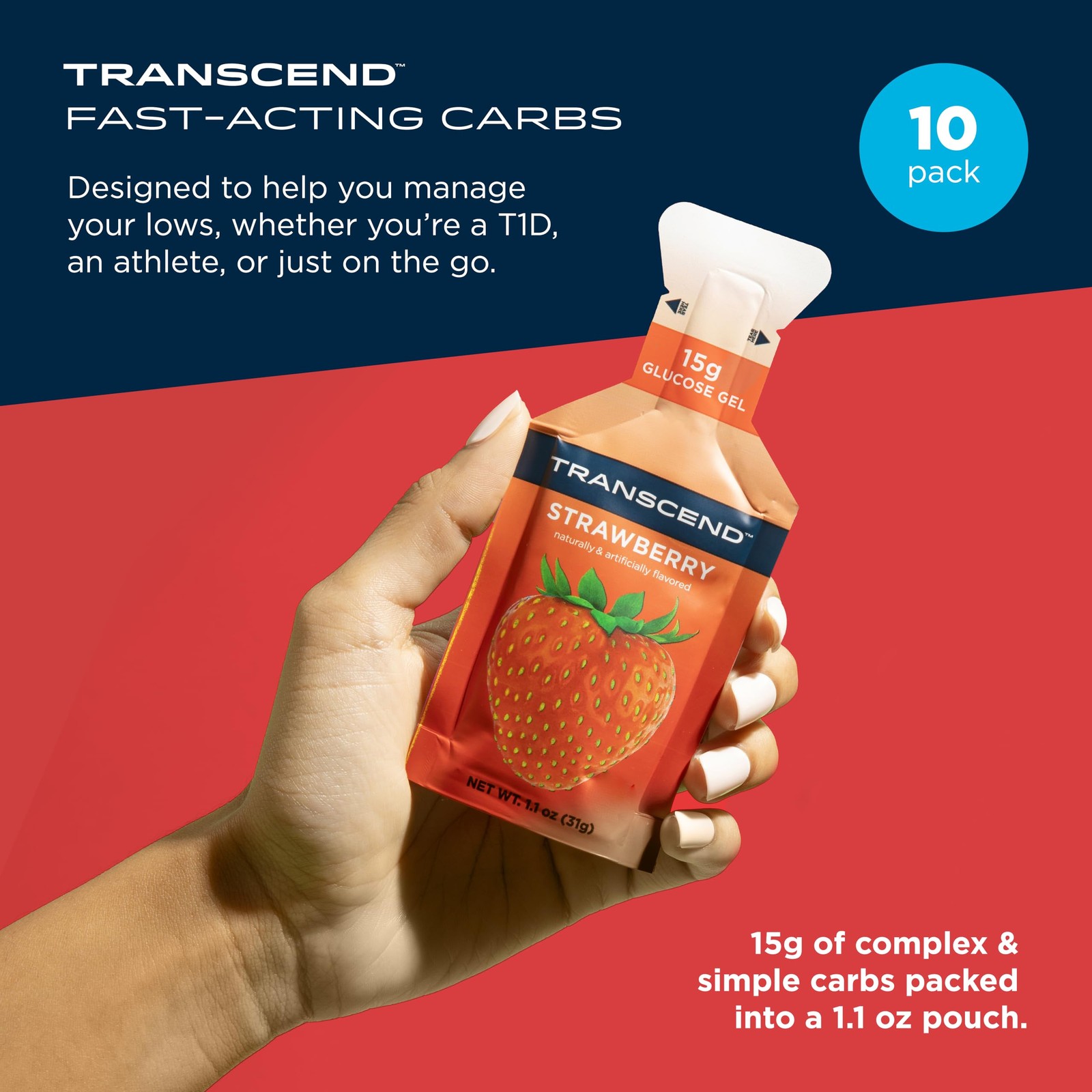 Transcend Foods Strawberry Gel (1.1 oz, 1.1 Fl Oz (Pack of 10),