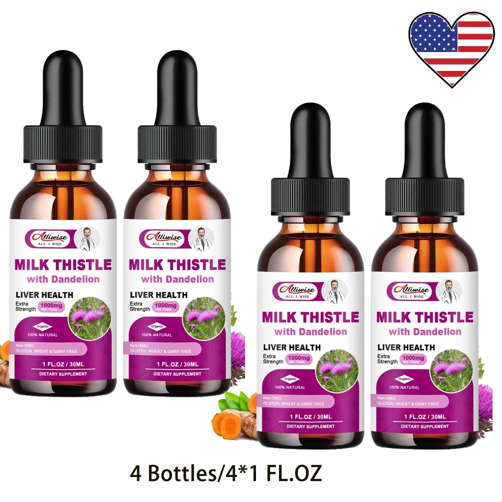 4x Milk Thistle Liver Support Drops Liquid 1000mg Herbal Supplement 30ml