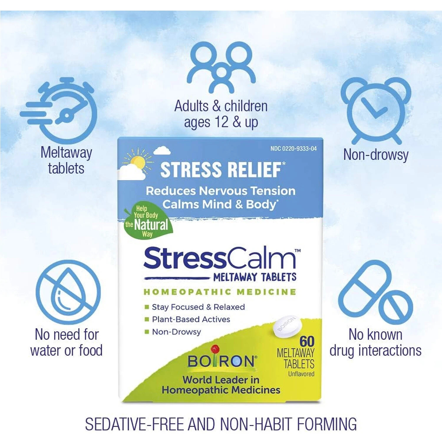 Boiron Stress Relief, Calm Mind/Body Homeopathic Medicine, 60 Meltaway Tablets