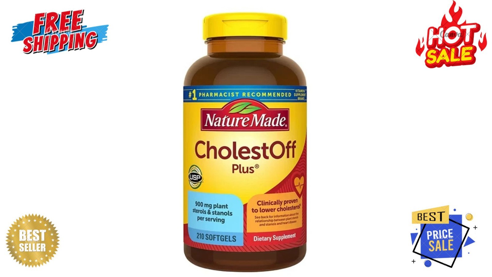 Nature Made CholestOff Plus Softgels 210 ct –Cholesterol Support – LARGE BOTTLE