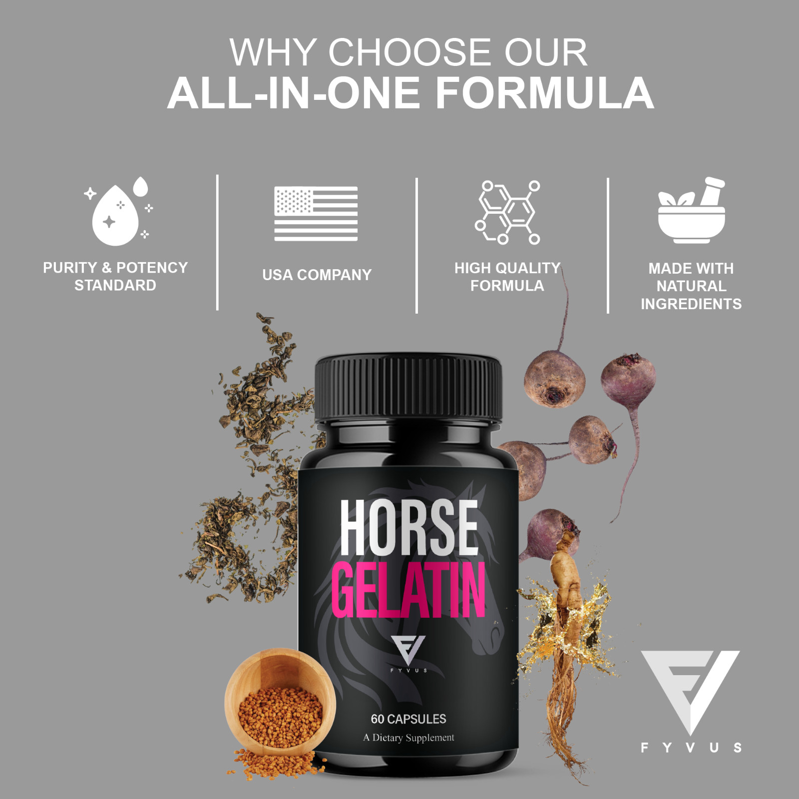 Horse Gelatin Performance Capsules, Horse Gelatin Pills (60 Capsules)