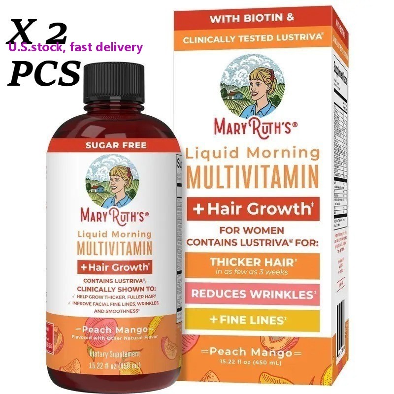 2 BOTTLES–MaryRuth’s Liquid Morning Multivitamin Hair Growth Peach Mango flavor