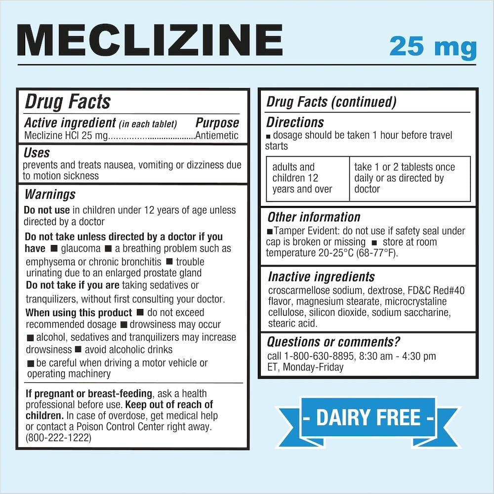 PUREGEN LABS MECLIZINE 25 mg Antiemetic 200 chewable Tablets 1 pk