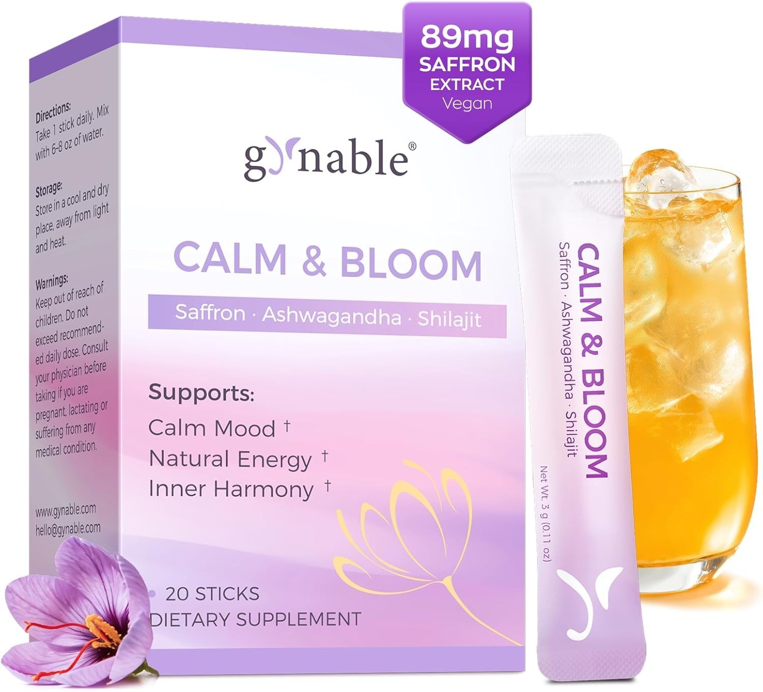 Gynable Saffron Supplements Calm Drink Mix Powder,7‑in‑1 Blend with 89mg Saffron