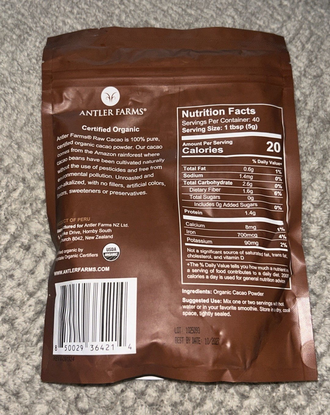 Antler Farms ~ Raw Cacao Powder ~ 40 servings ~ 7oz ~ Sealed ~ Exp.10/2027