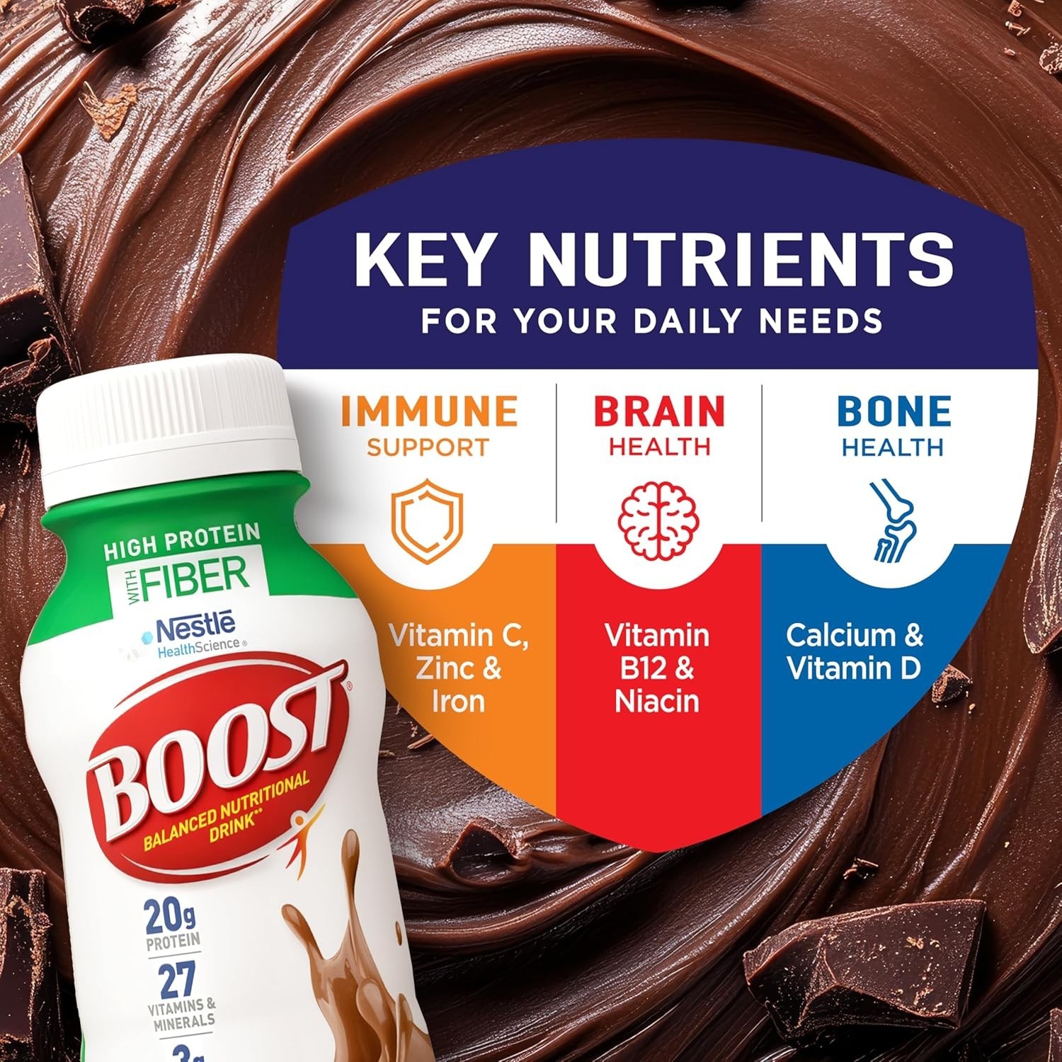 BOOST 20g High Protein Nutritional Drink Shakes, Rich Chocolate, 8 fl oz,24 Pack