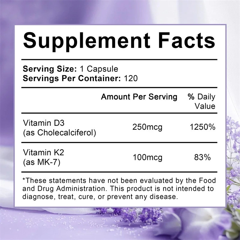 Vitamin D3 + K2 120pcs, Promote Absorption,Muscle Strength,Increase Bone Density