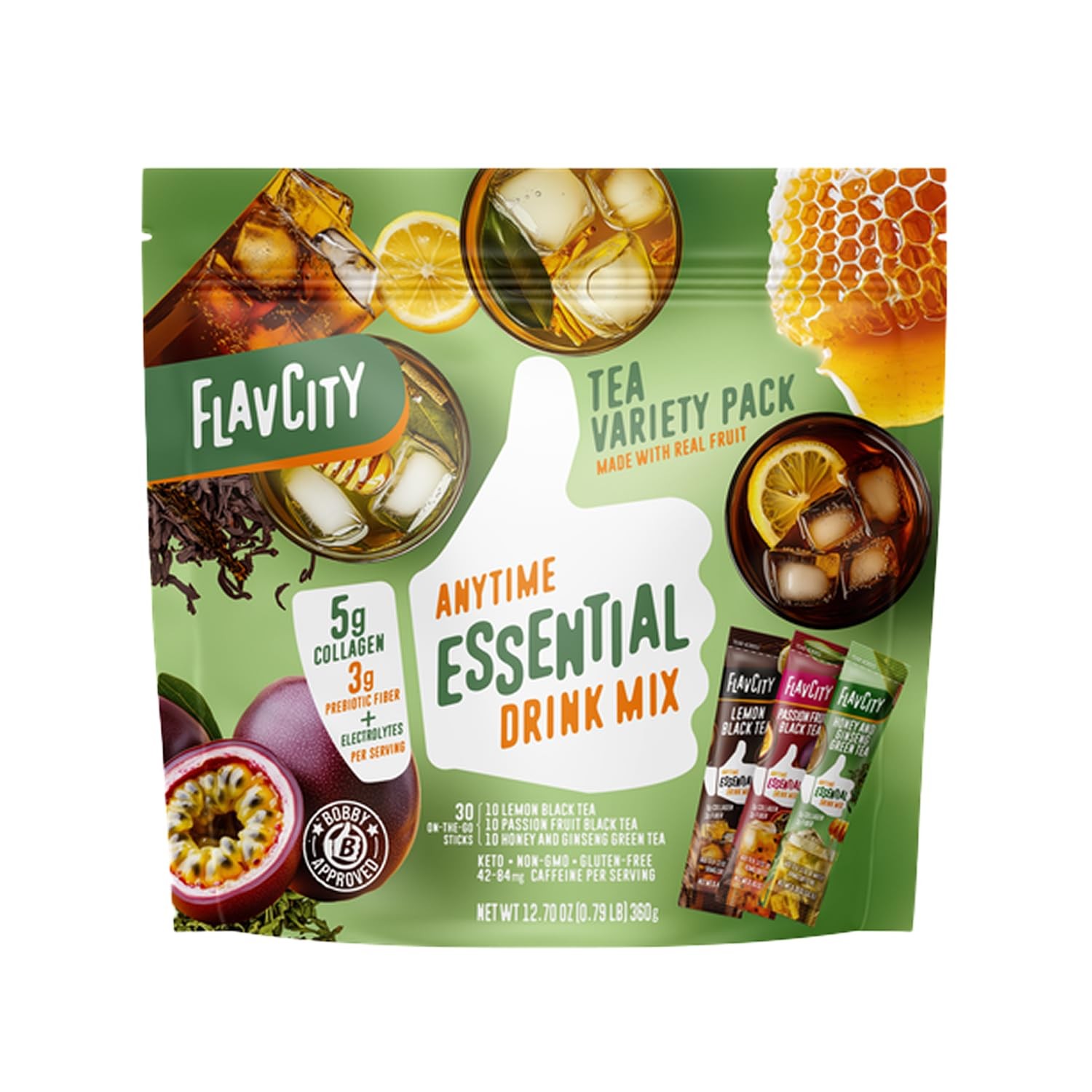FlavCity Anytime Essential Tea Variety Pack – Powder Drink Mix Packets with…