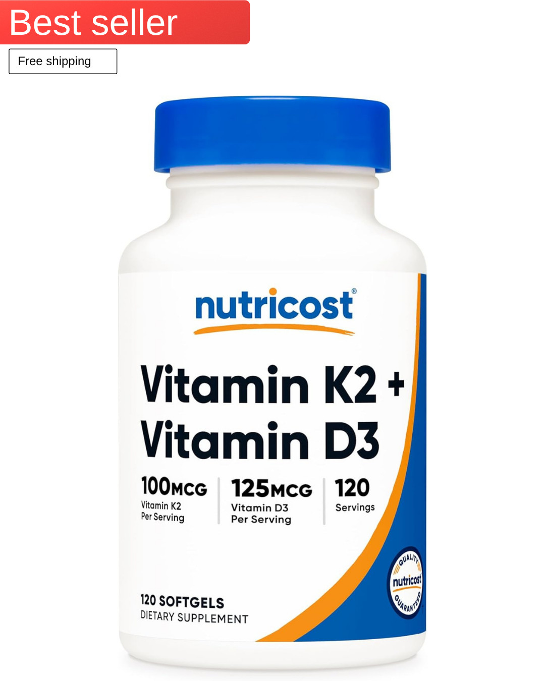 Nutricost Vitamin K2 (100mcg) + Vitamin D3 (5000 IU) 120 Softgels – Gluten Free