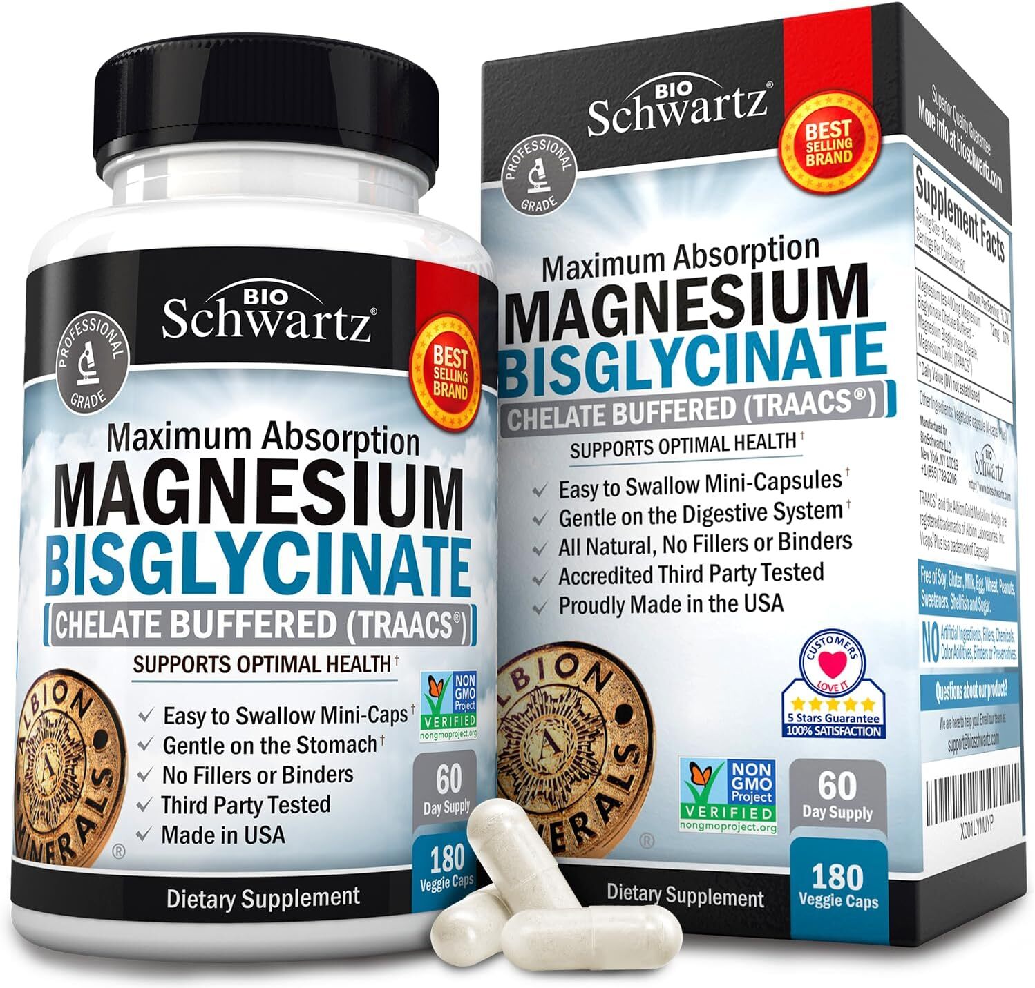 Magnesium Bisglycinate 100% Chelate No-Laxative Effect. Maximum Absorption &