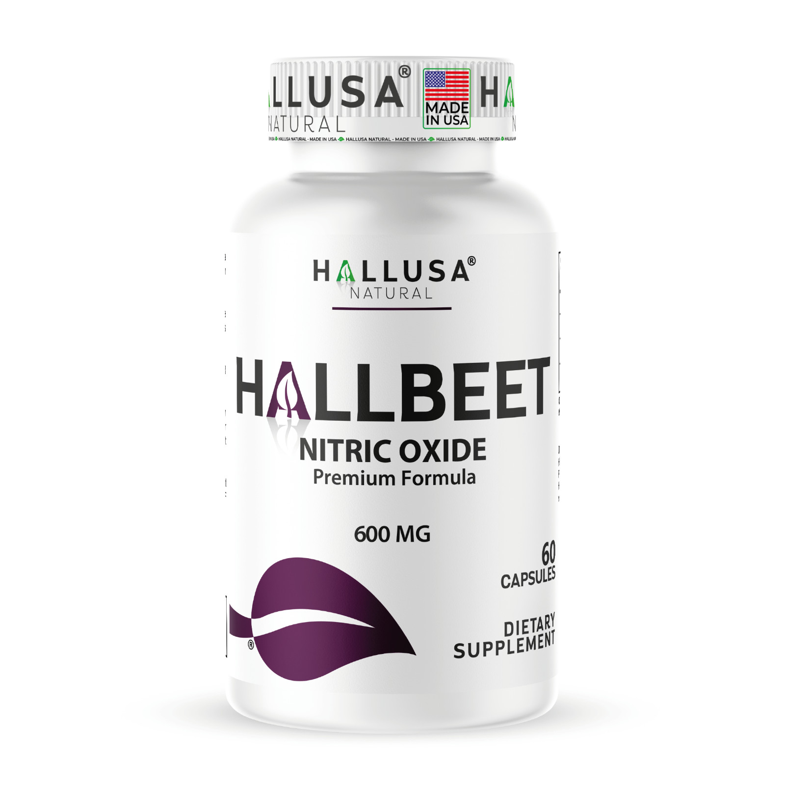 HALLBEET – Beet Root Capsules 600 mg + 5 mg Black Pepper, 60 Count, 30 Servings