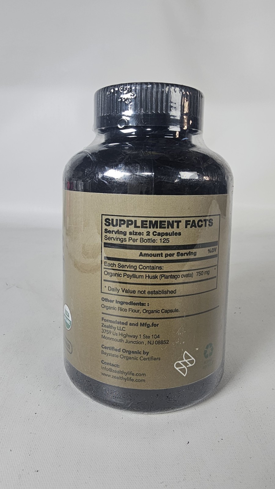 Organic Psyllium Husk 250 Capsules 750 mg Natural Fiber Supp. Exp:11/2028