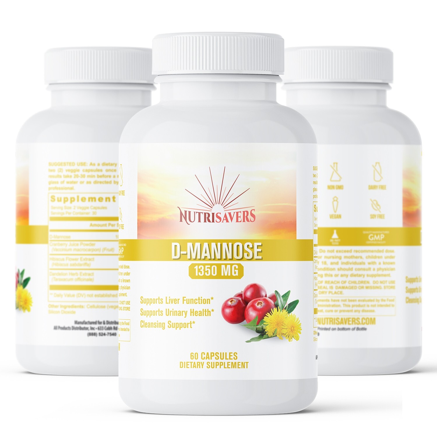 D-Mannose, Enhance Bodies Nutrition & Digestive Health – 60 Caps, Pack of 3