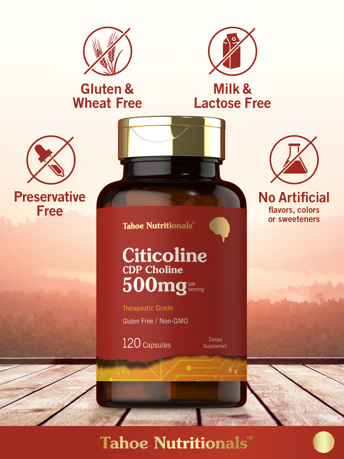 Citicoline 500mg | 120 Capsules | CDP Choline Supplement | by Tahoe Nutritionals