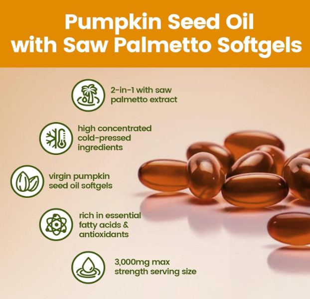 Pumpkin Seed Oil 1000mg with Saw Palmetto 300 Softgels Prostate Health