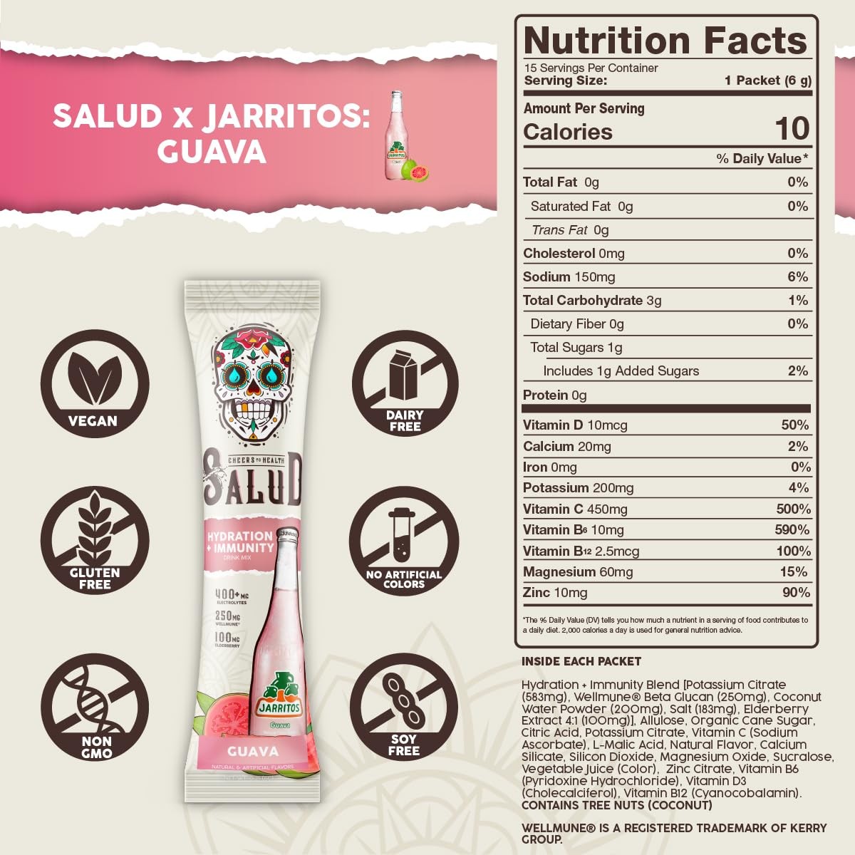 Salud x Jarritos 2-in-1 Hydration Packets + Immunity 0.21 Ounce (Pack of 15)