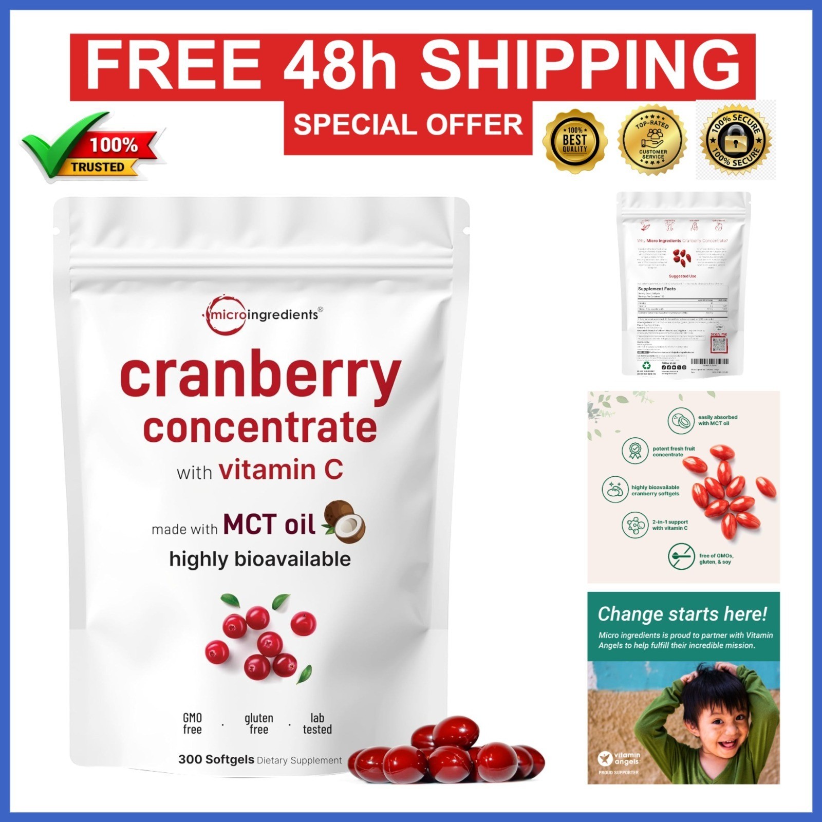 Cranberry Supplement for Women | 300 Softgels with Vitamin C