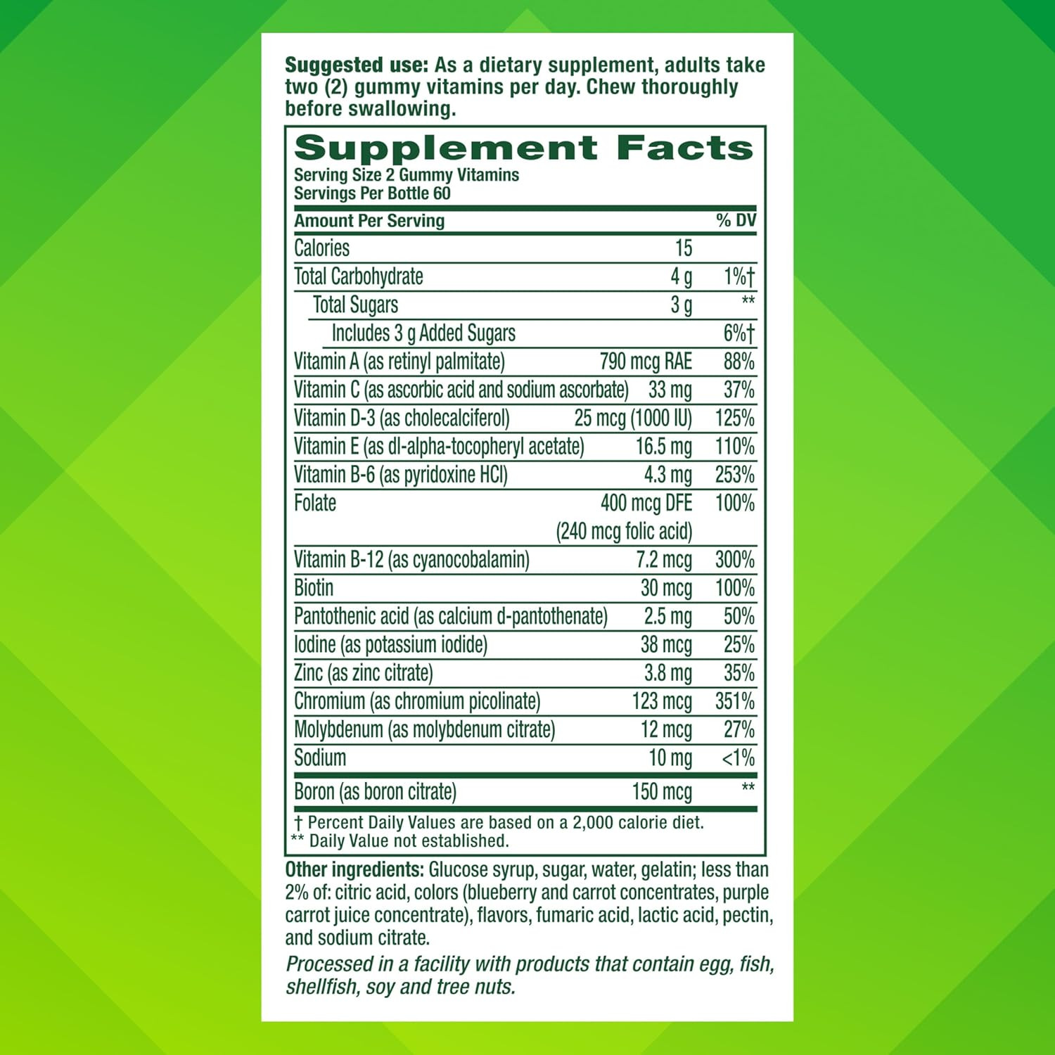 Adult Gummy Vitamin Supplement for Men, Berry Flavored, A, C, D, E, B6, B12, Dai