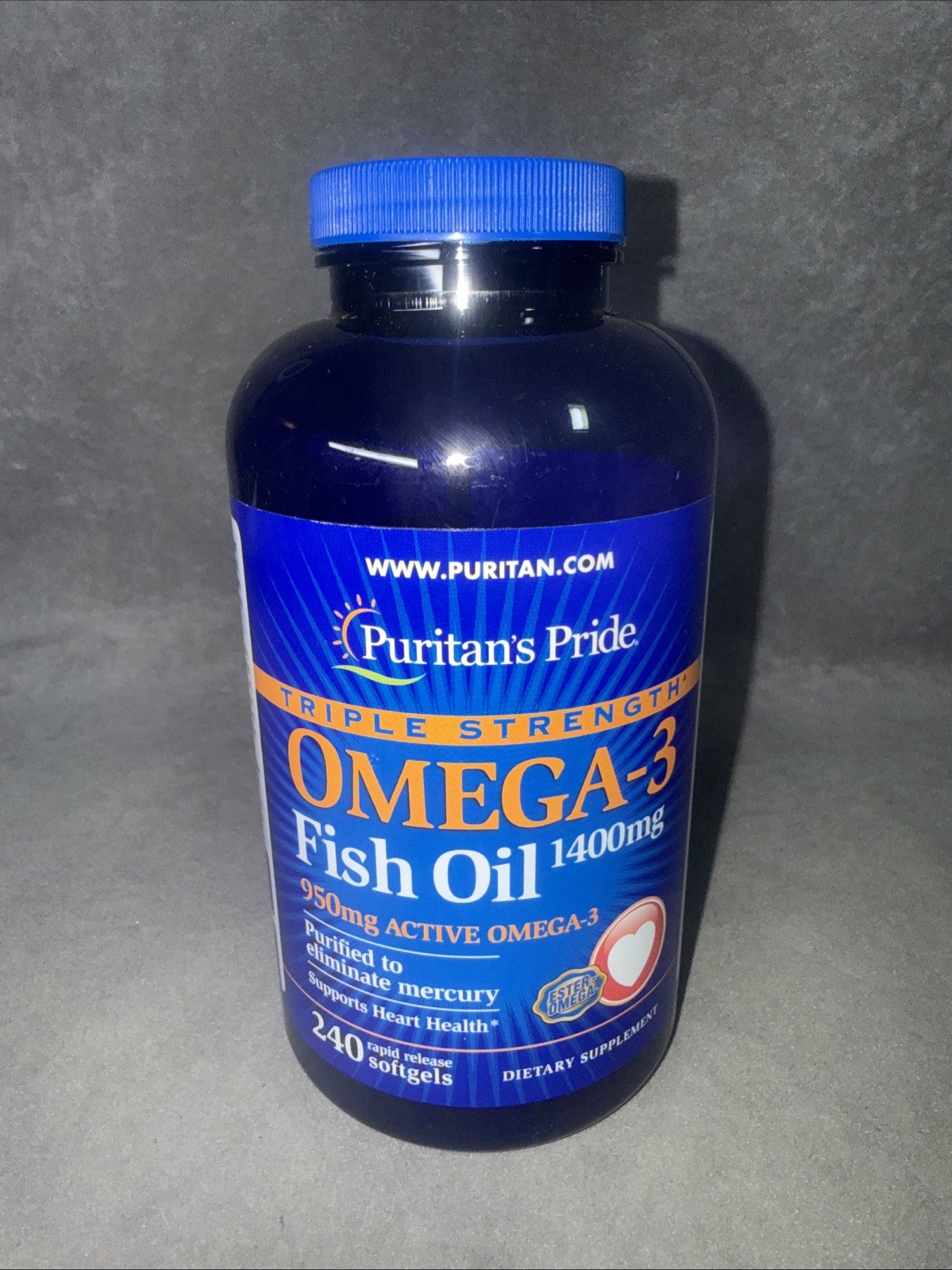 Puritan’s Pride Triple Strength Omega-3 Fish Oil 1400mg, Omega-3 240Ct New