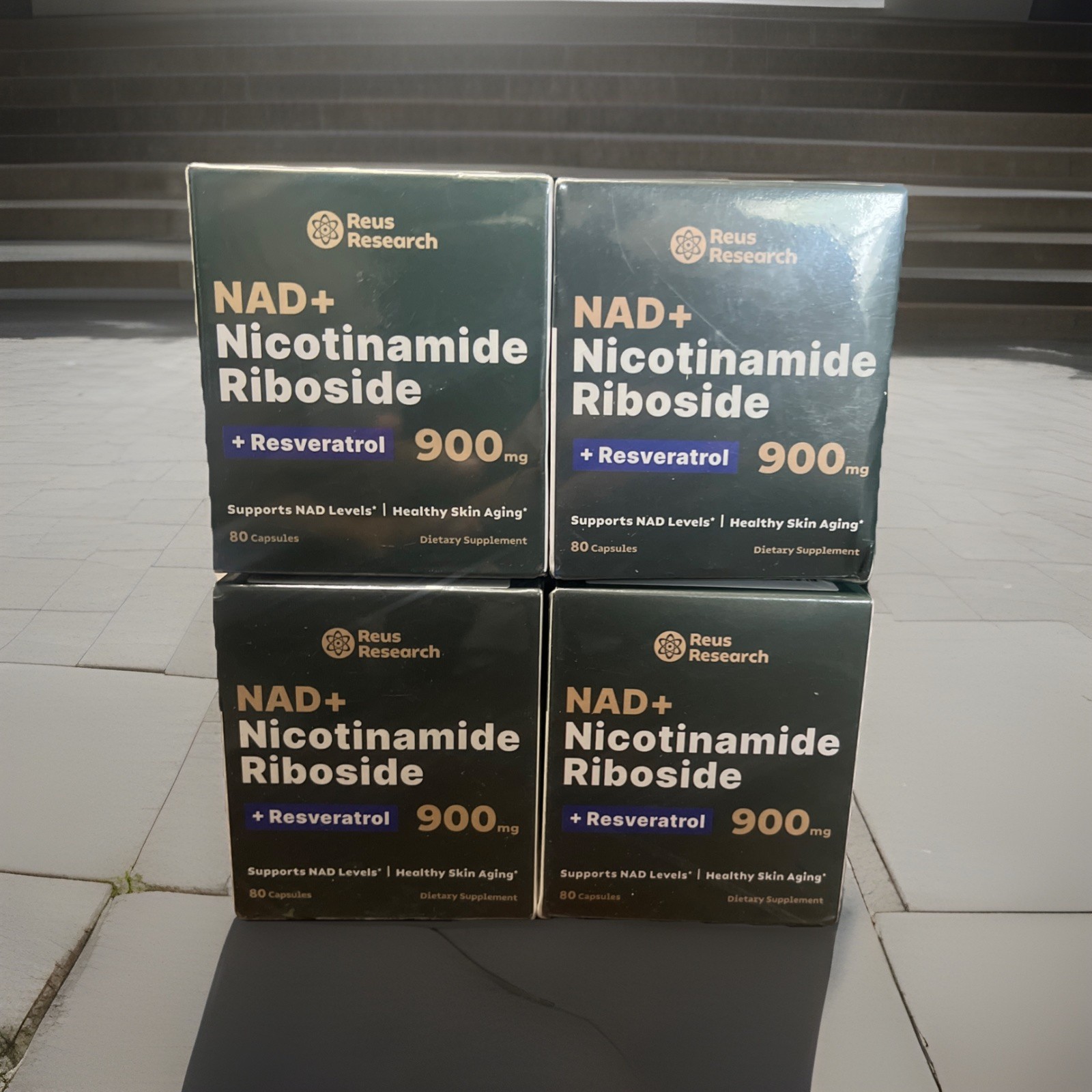4 Pack NAD+ Nicotinamide Riboside + Resveratrol, 900mg, 80 Caps Exp 11/30/2026