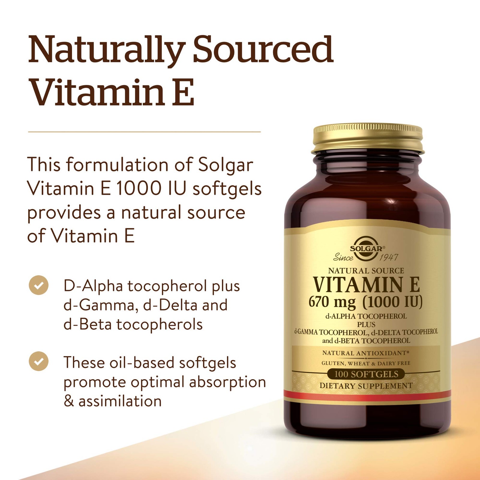 Solgar Vitamin E 670 mg (1000 IU), 100 Mixed Softgels – 100 Count (Pack of 1)
