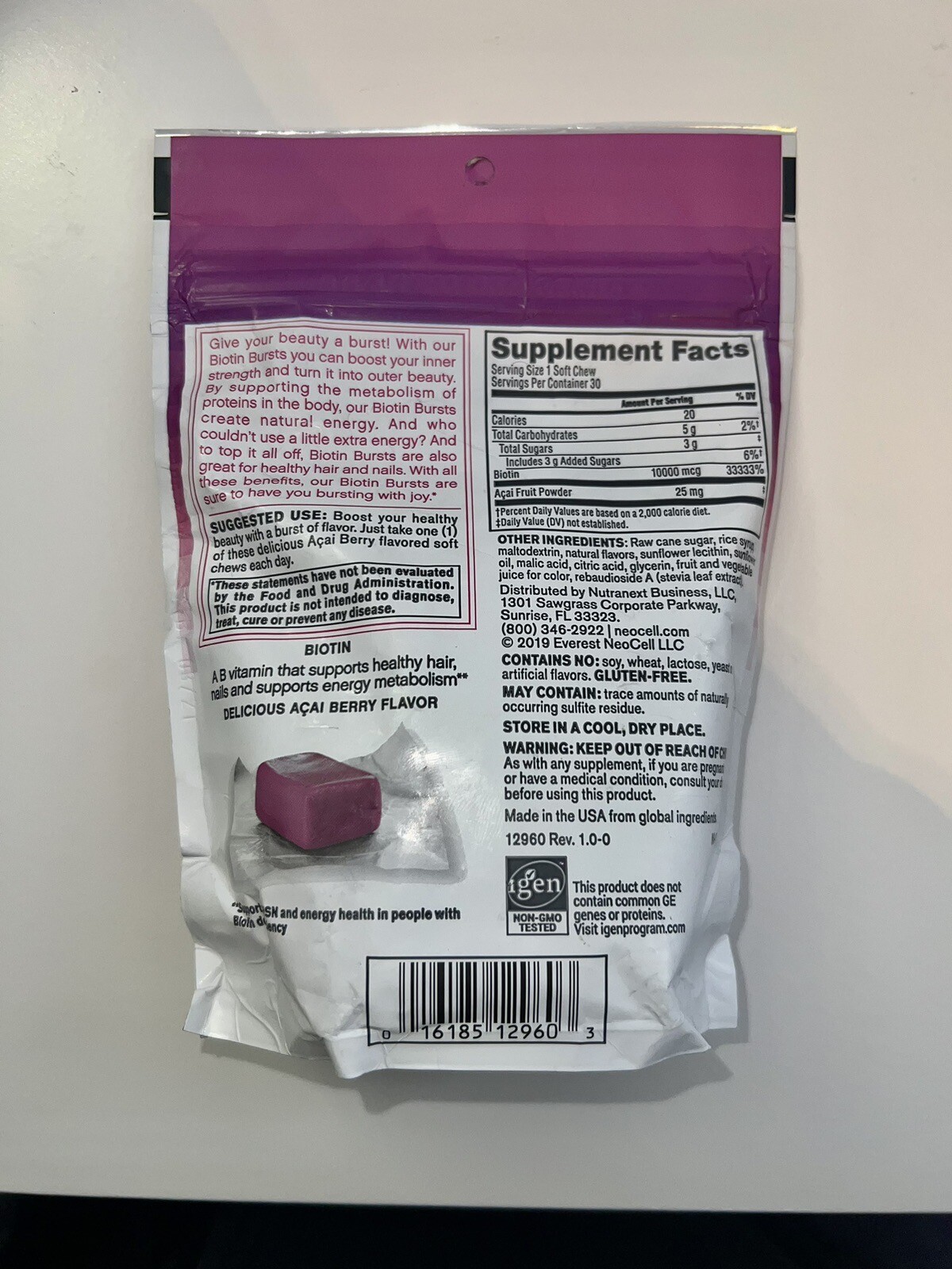 NeoCell Biotin Bursts, Supports Healthy Hair & Nails, Acai Berry Flavor, 30