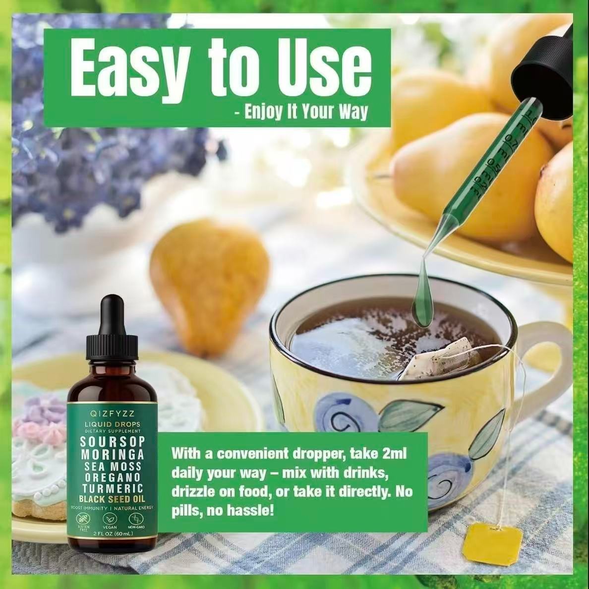 Soursop Bitters Liquid Drops 10-in-1 with Nori, Moringa, Turmeric, Black Seed