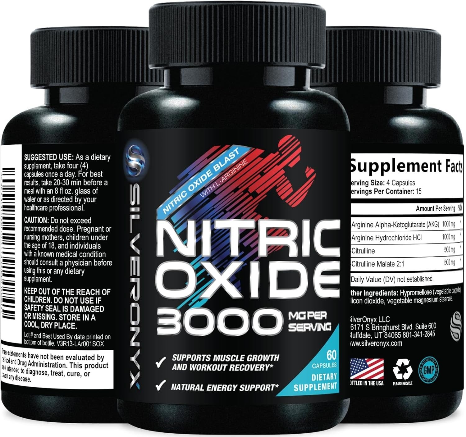 60 Capsules 3000mg Nitric Oxide Booster | L-Arginine AKG Citrulline Pre Workout