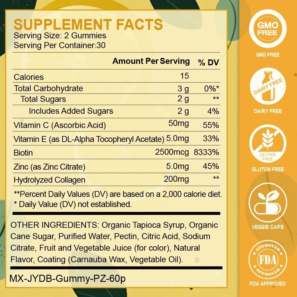 Collagen Gummies Extra Strength with Vitamin C, Zinc & Biotin -60 Gummies