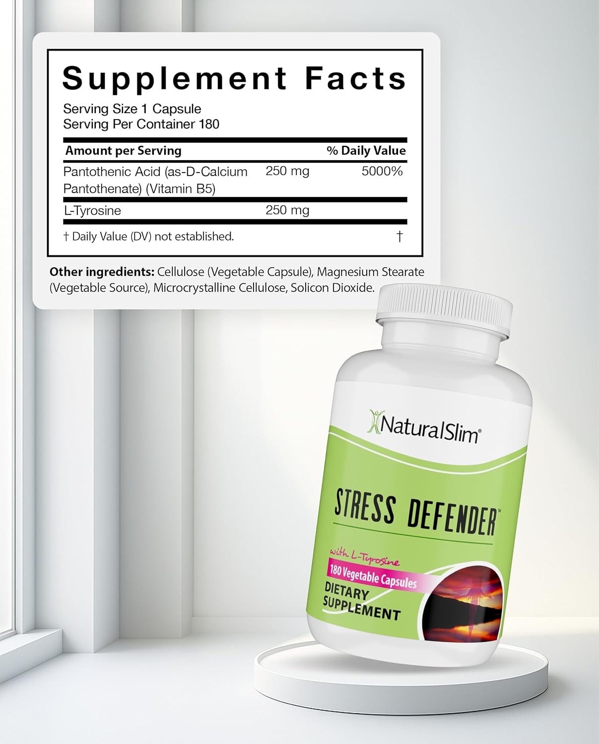 Naturalslim Stress Relief B5 Pantothenic Acid & L Tyrosine180 Capsules EXP:06/28