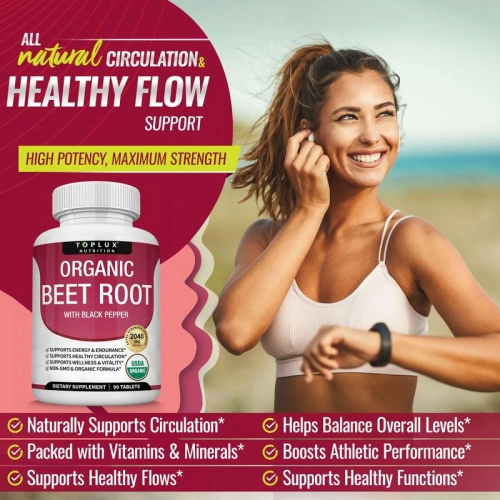 Toplux Organic Beet Root Tablets-Nitric Oxide Booster Beetroot Supplement 2040m+