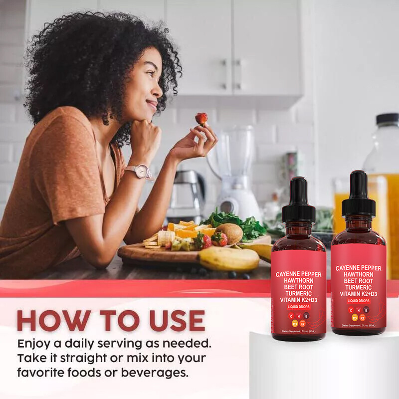 Cayenne Pepper Hawthorn Beet Root Turmeric Vitamin K2+D3 Drops 60ml
