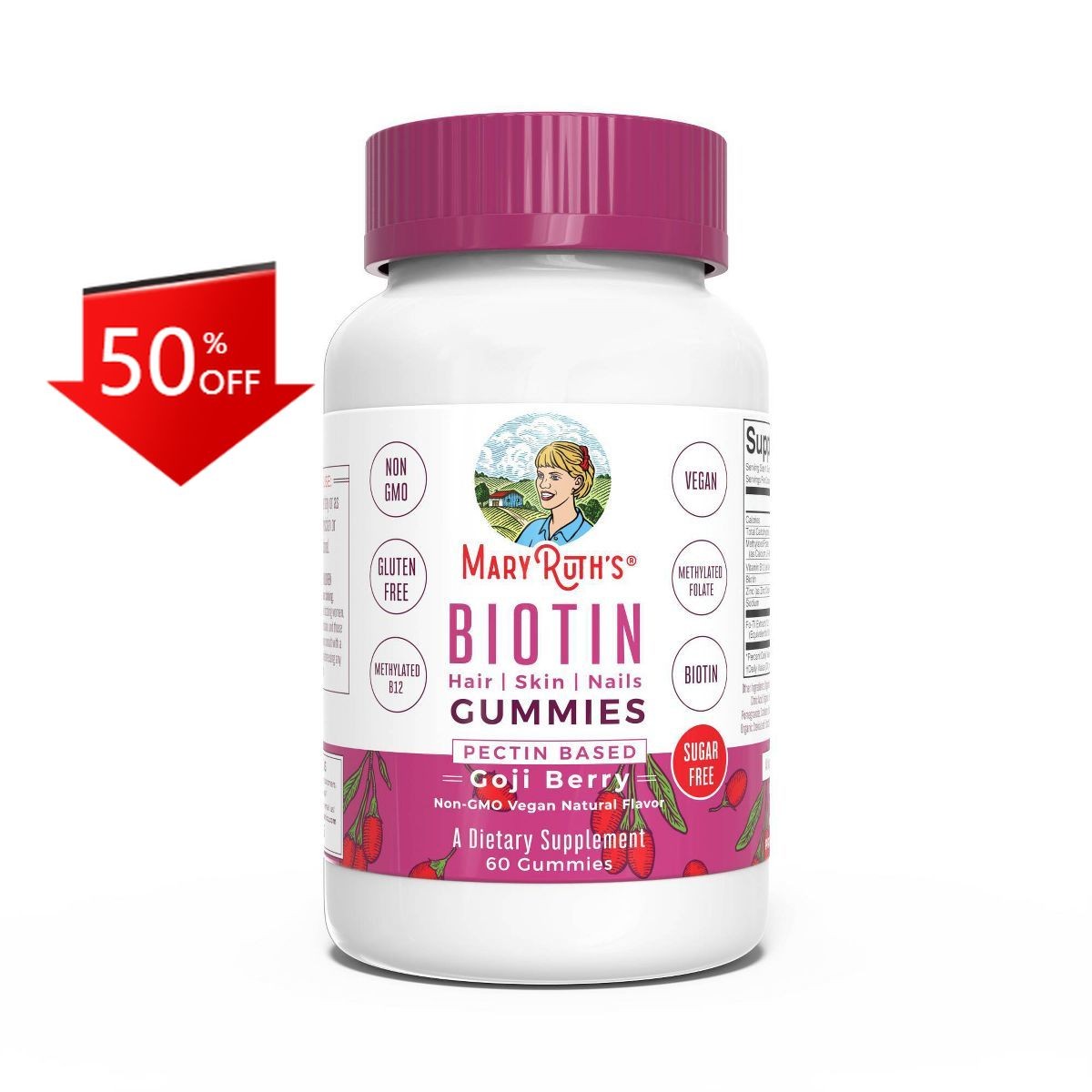 MaryRuth’s Hair, Skin and Nails Biotin Gummies – 60ct