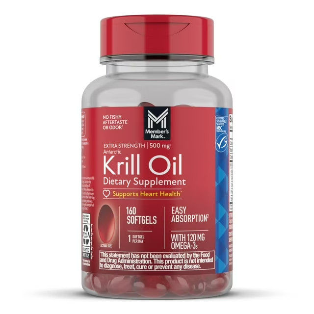 Member’s Mark Extra-Strength Antarctic Pure Omega-3 Krill Oil, 500 mg, 160 ct.