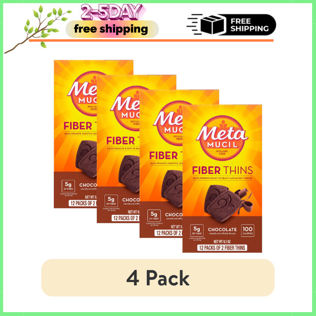 4 PACK Metamucil Fiber Supplement Chewable Thins Fiber Powder Food Chocolate