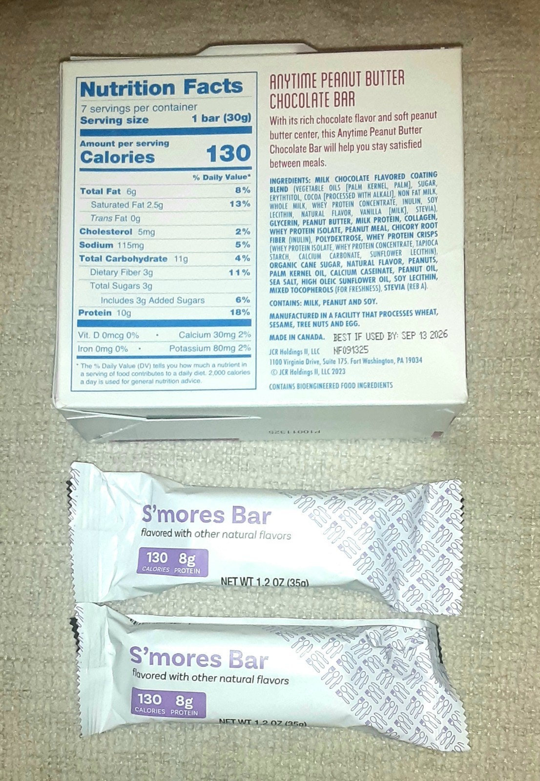 Jenny Craig Chocolate Peanut Butter Anytime Bar 2 Boxes, 14 bars, 4 Smores Bars