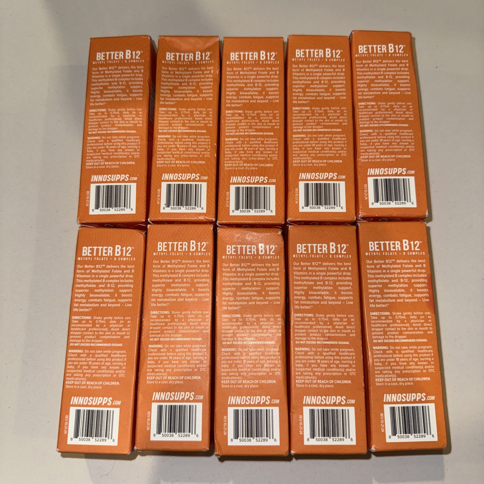 10 total Innosupps Better B12 Methyl Folate B Complex Strawberry Lemon 45ml