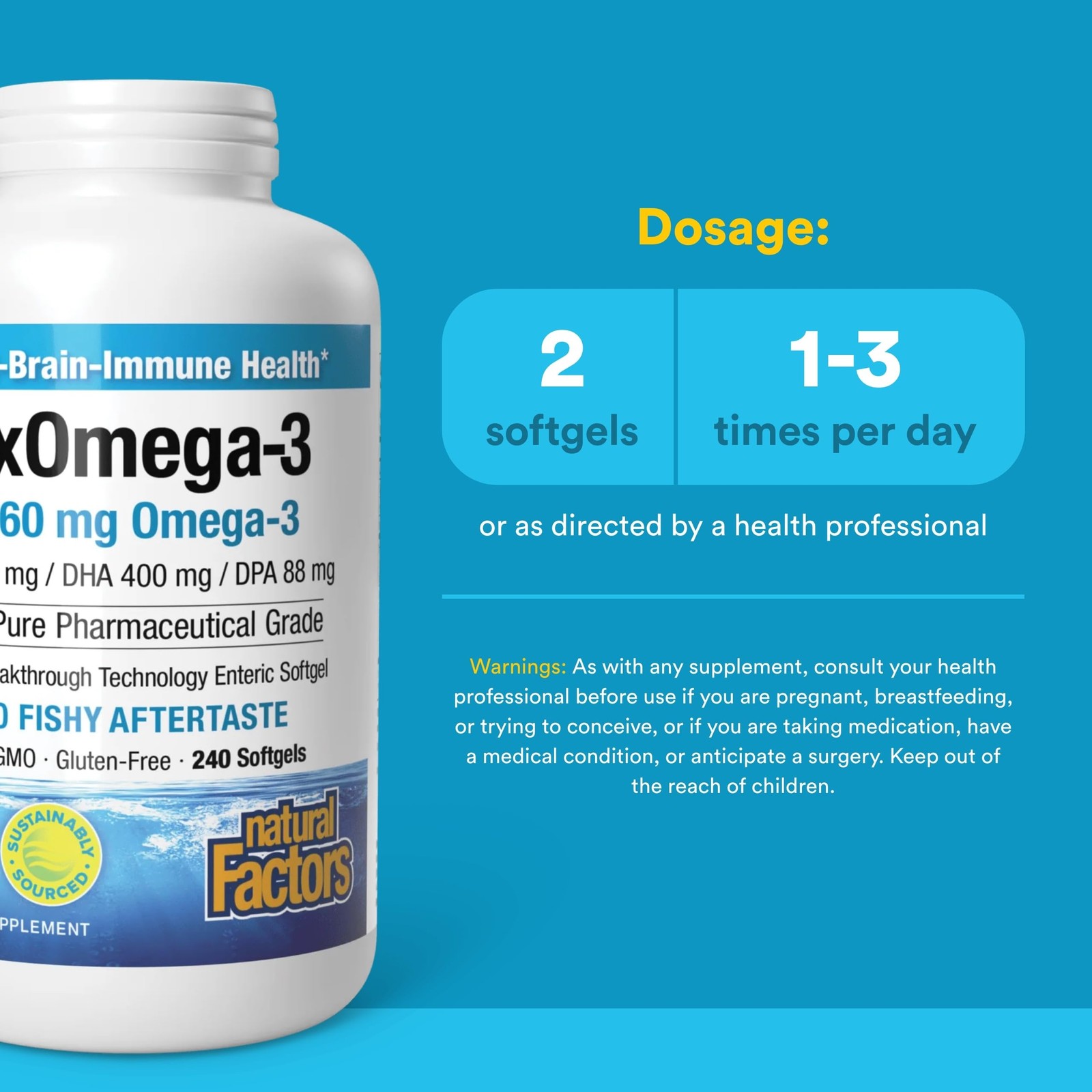 Natural Factors, RxOmega-3 Fish Oil, 240 Count (Pack of 1), Multicolor