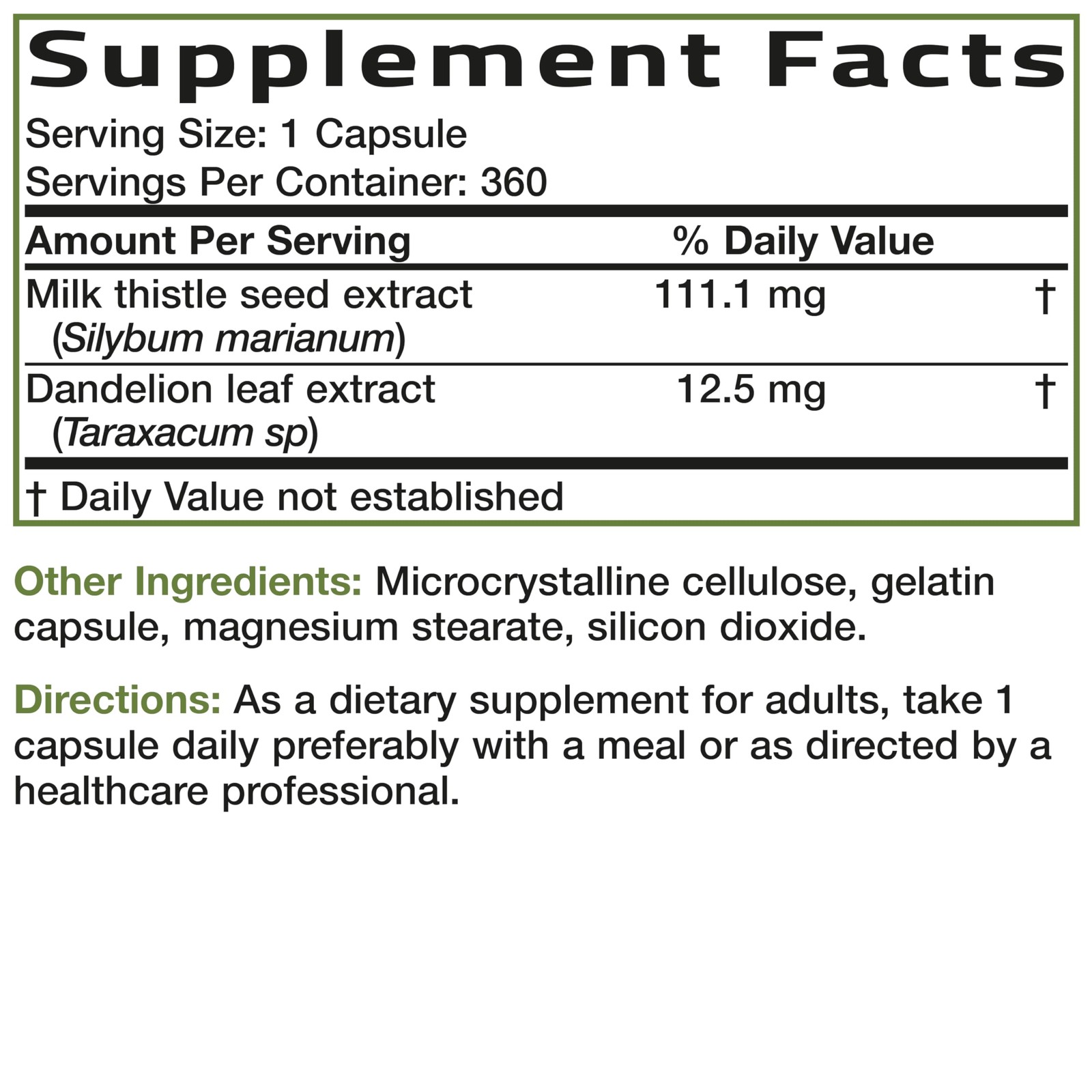 Bronson Milk Thistle Silymarin Marianum & Dandelion 360 Count (Pack of 1)